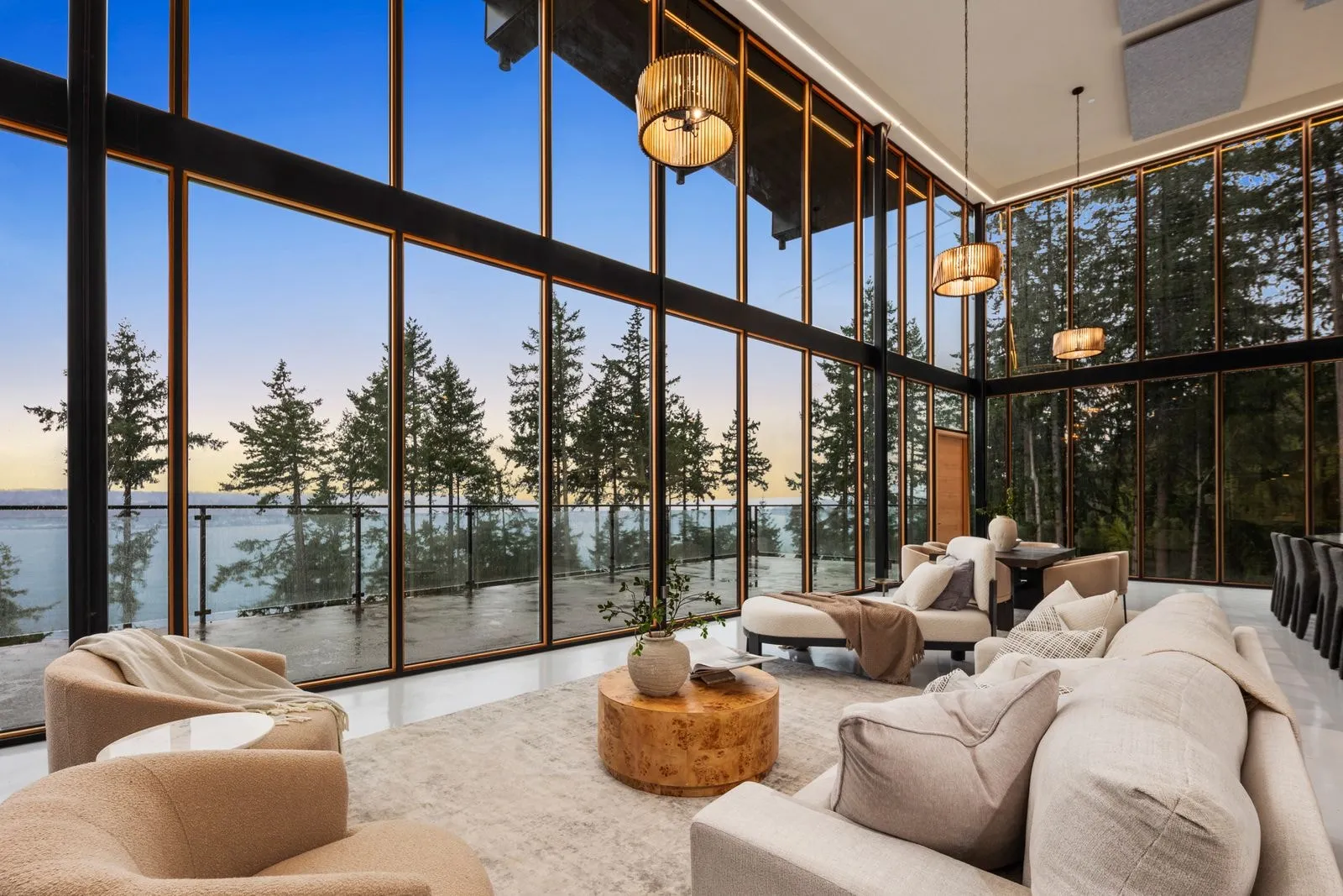 Great room with a full window wall, photographed by ACRE Seattle